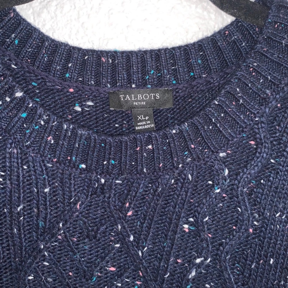 Talbots Petite XLp Navy Blue Confetti Cable Knit Sweater‎ Dress BD3027 06/21 - Picture 5 of 8